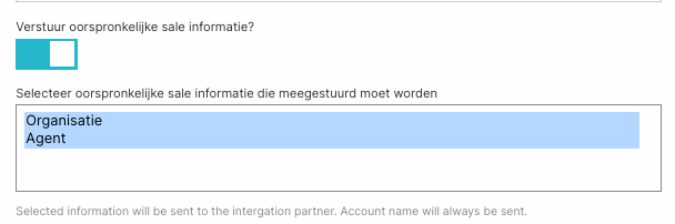 Oorspronkelijke organisatie en verkoper meesturen op de integratie