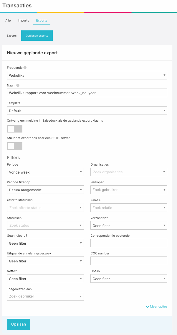 Een geplande transactie-export instellen