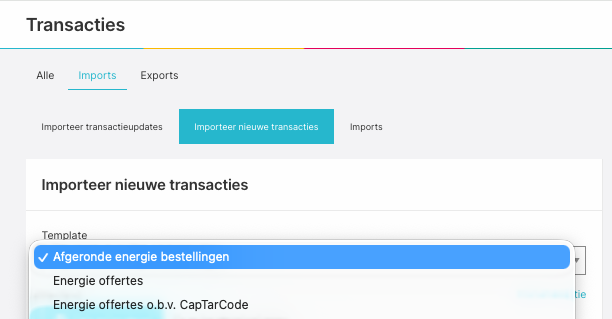Nieuwe transacties importeren via Transacties → Imports