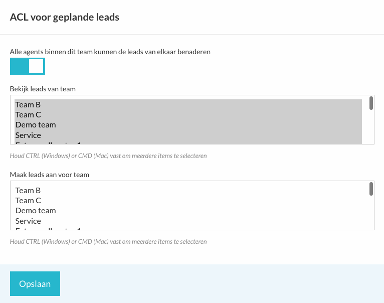 Instellingen voor de agenda op teamniveau