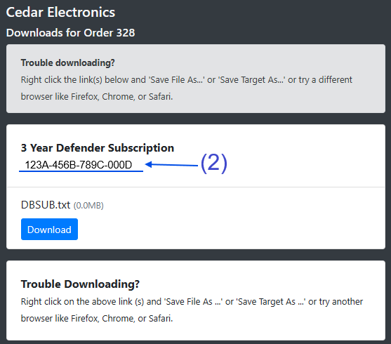 License activation key and download page customer view