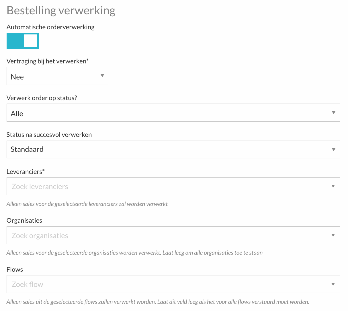 Instellen of en hoe orders worden verwerkt