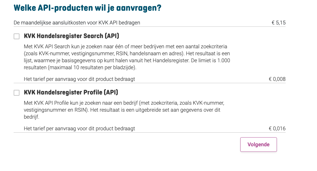 Kiezen voor de KVK Handelsregister Search (API)