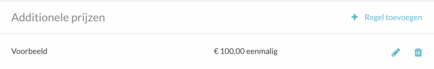 Een toegevoegde additionele prijs met het potlood- en prullenbak-icoon om te bewerken of verwijderen