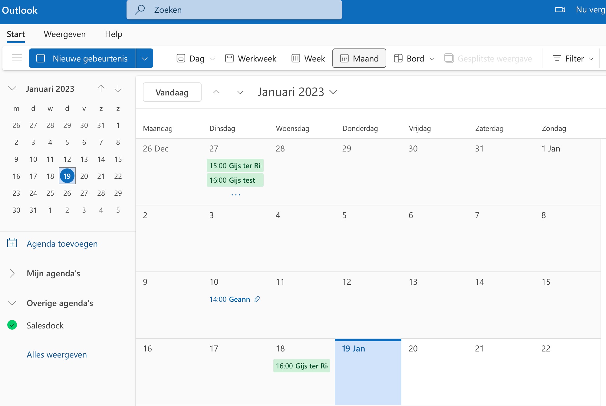 De Salesdock-agenda zichtbaar in Outlook