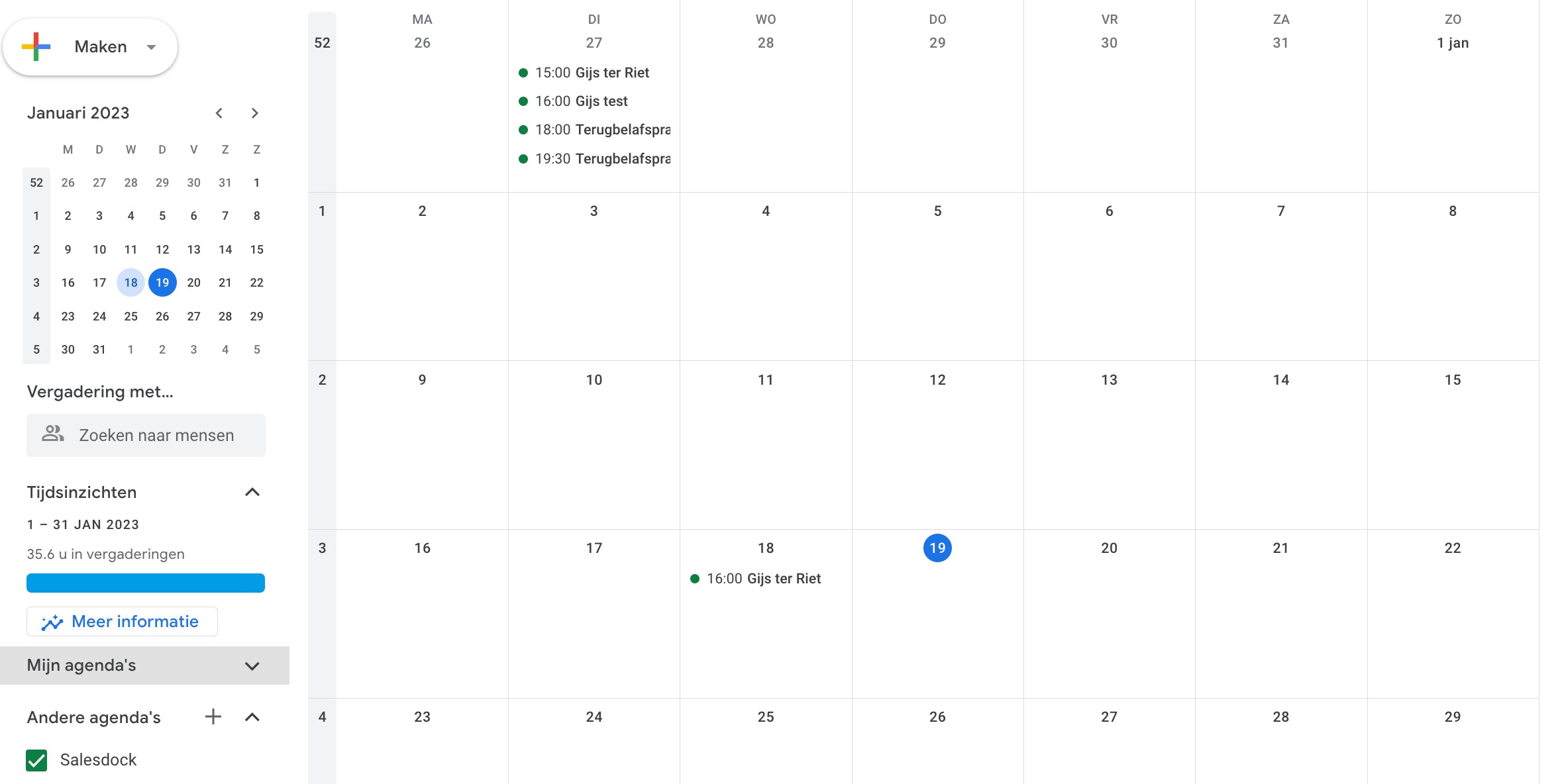 De Salesdock-agenda zichtbaar in Google Agenda