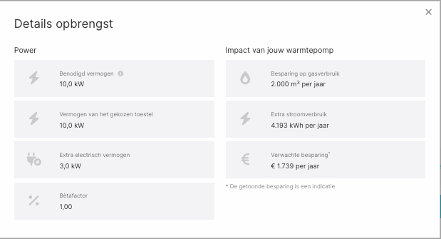 De quick check met de verwachte prestaties van de warmtepomp