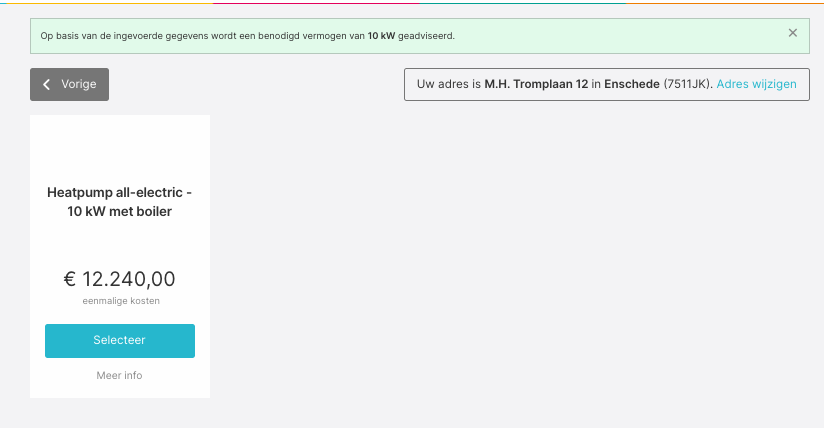 Technische eigenschapsvelden van een warmtepomp-product