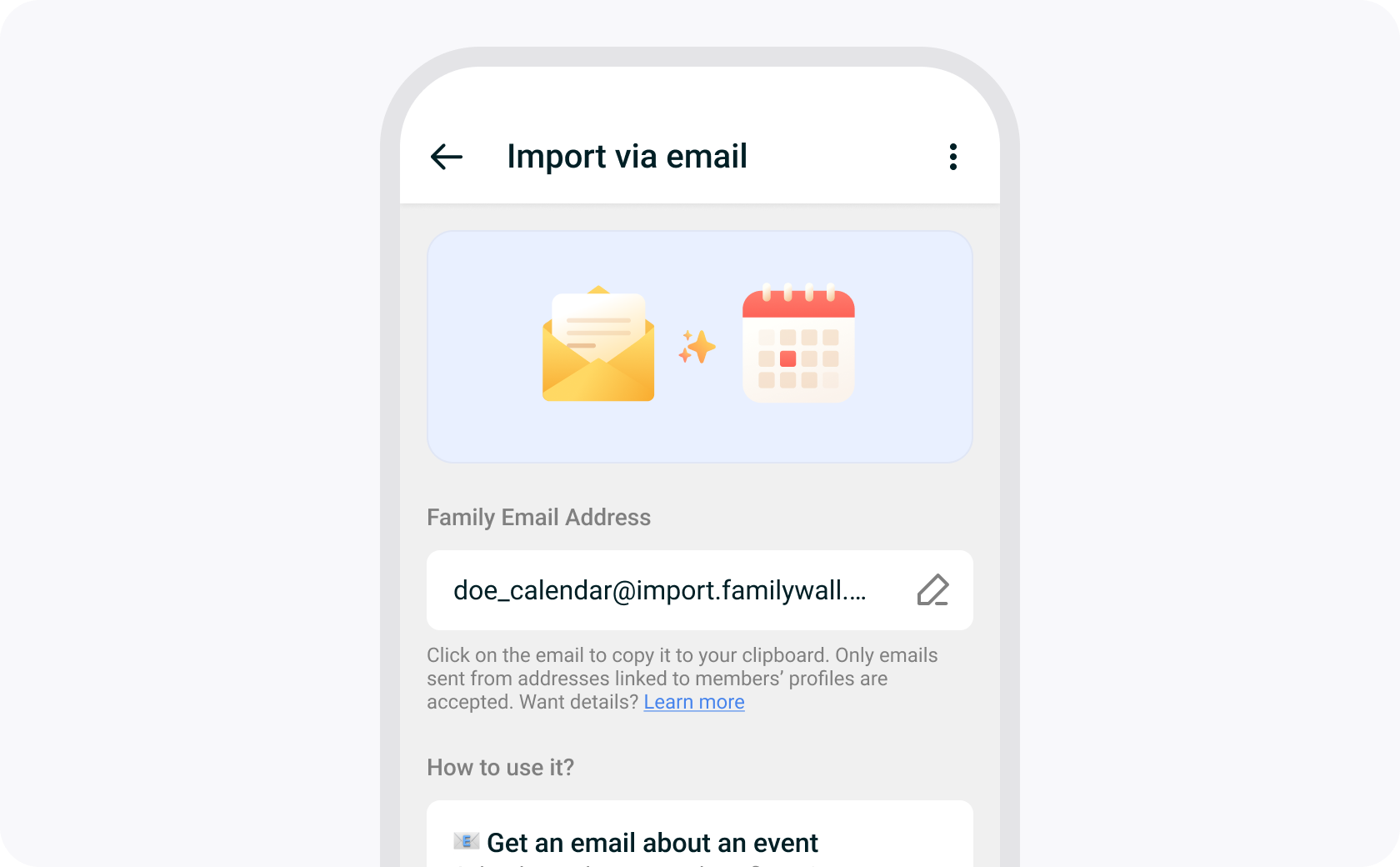 Verwaltungsbildschirm für den E-Mail-Import auf dem Mobilgerät