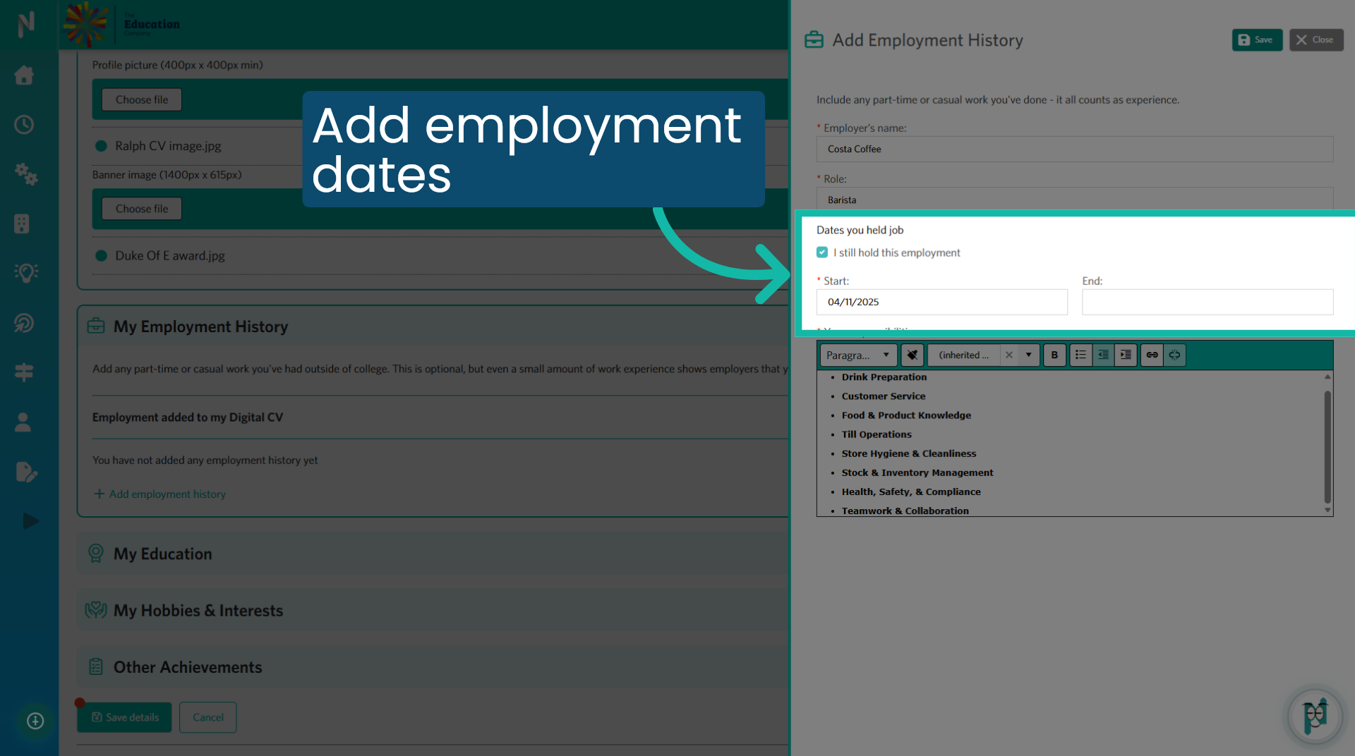 Add Employment Dates