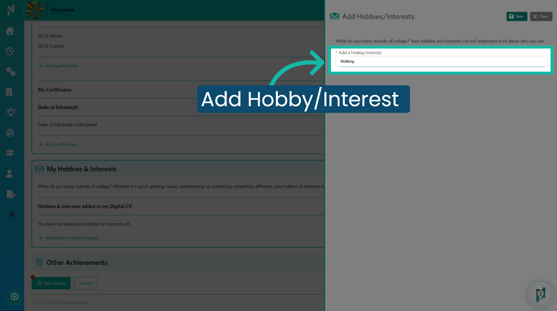 Add Hobby/Interest