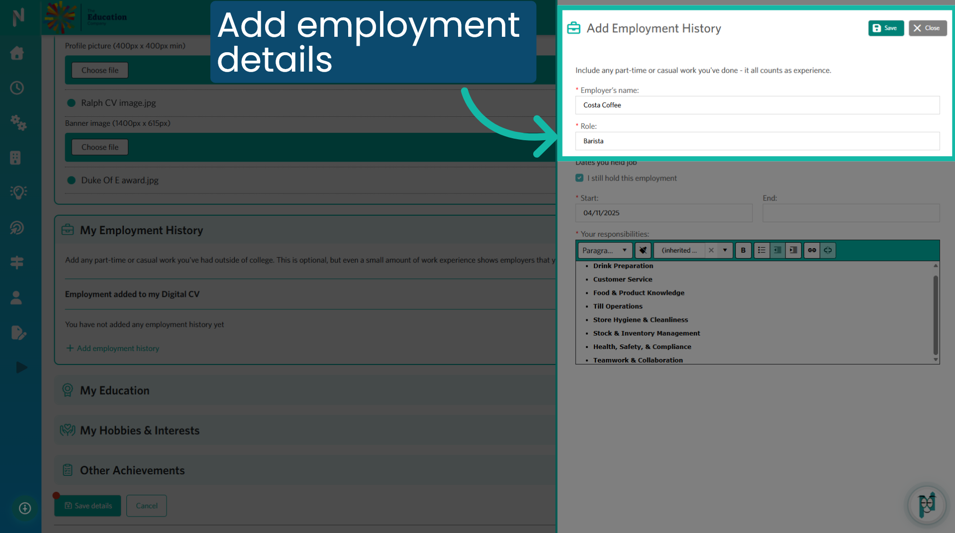 Add Employment Details