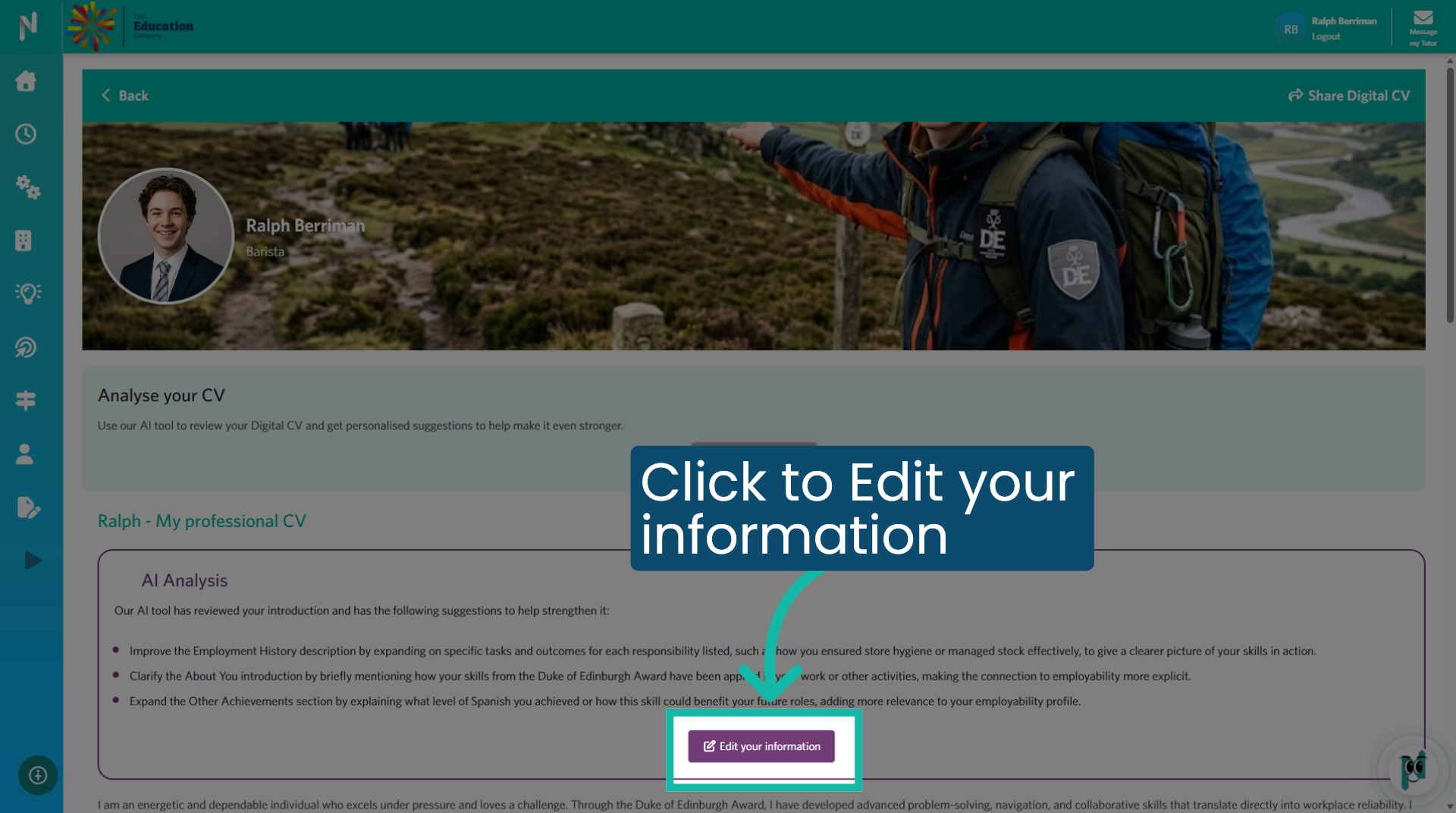 Click to Edit your information