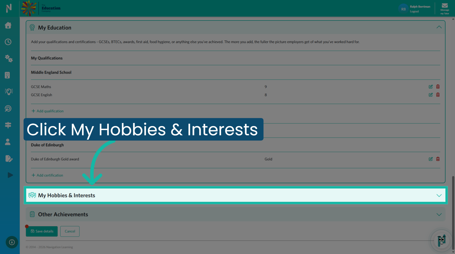 Open My Hobbies & Interests