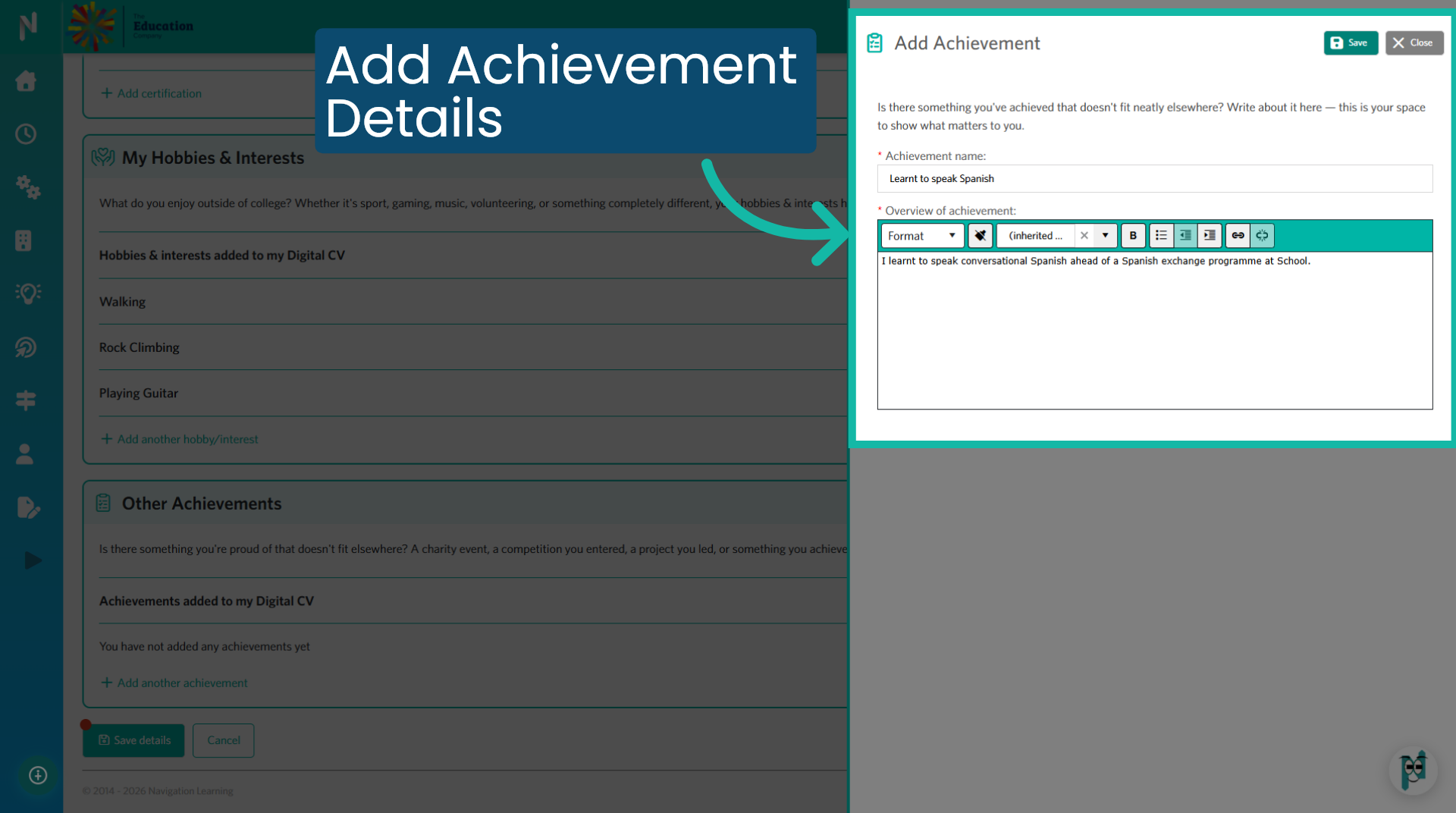 Add Achievement Details