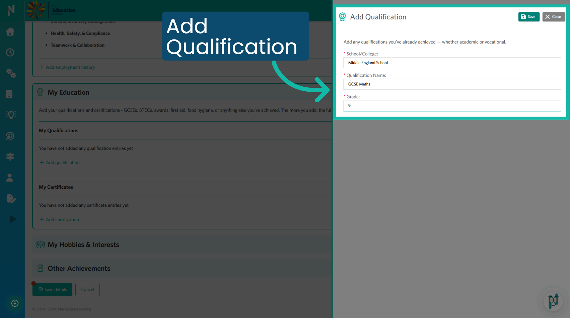 Add Qualification details