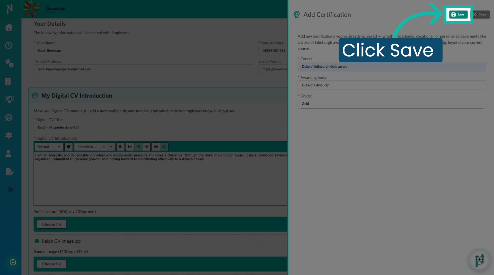 Save Certification Details