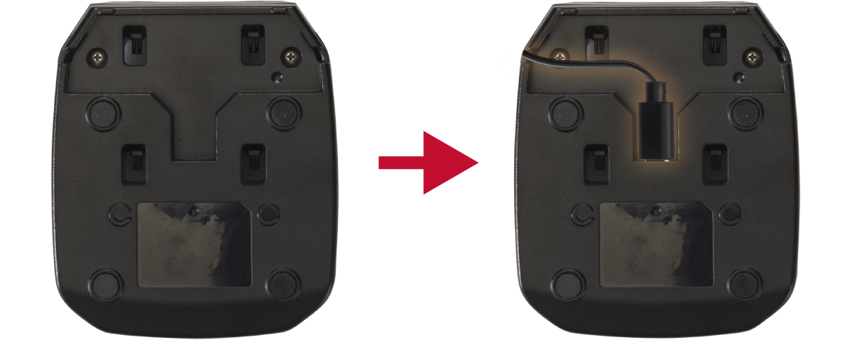 Images of the bottom of the charging dock before and after inserting the USB-C cable