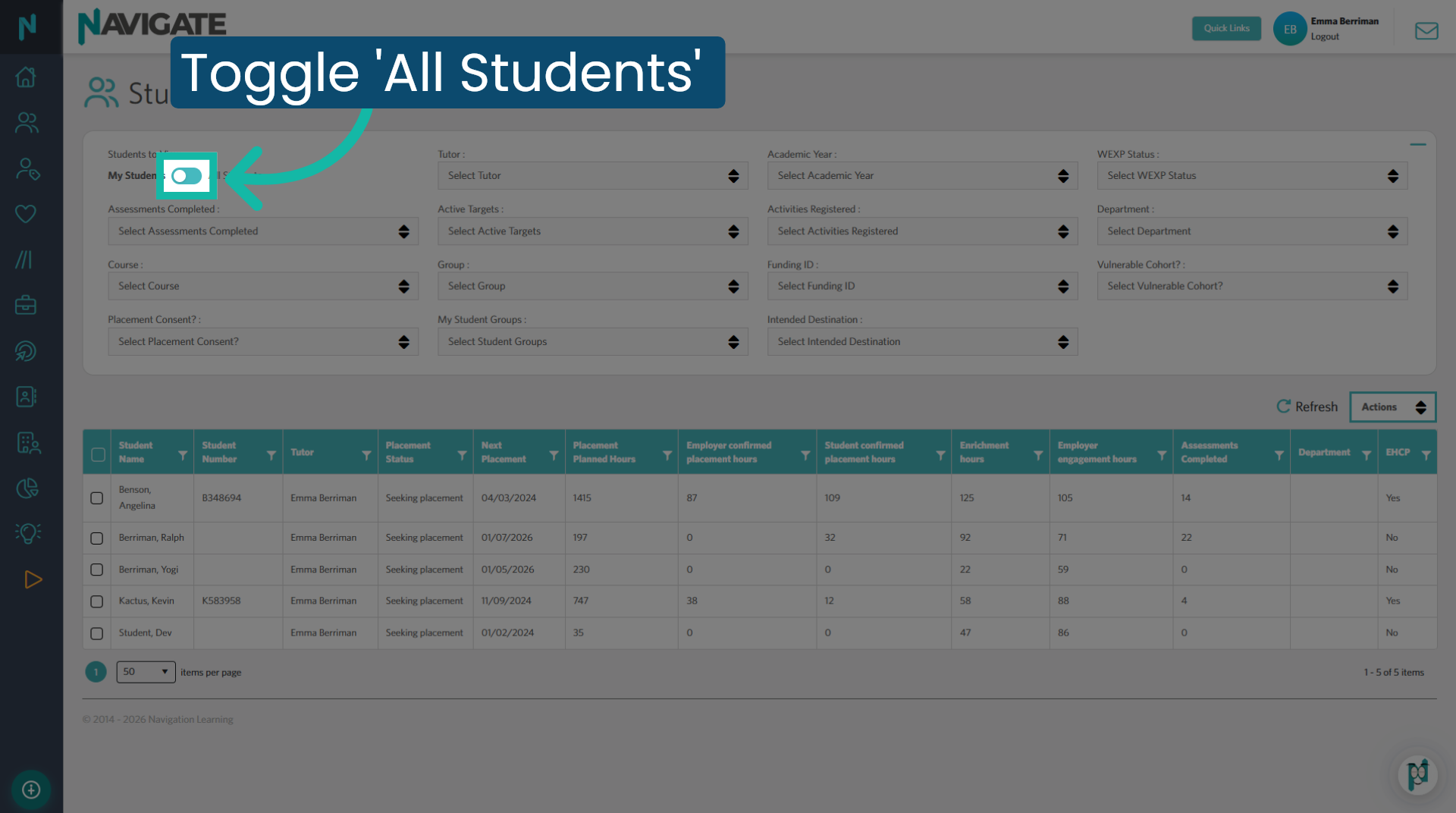Toggle for 'All Students'