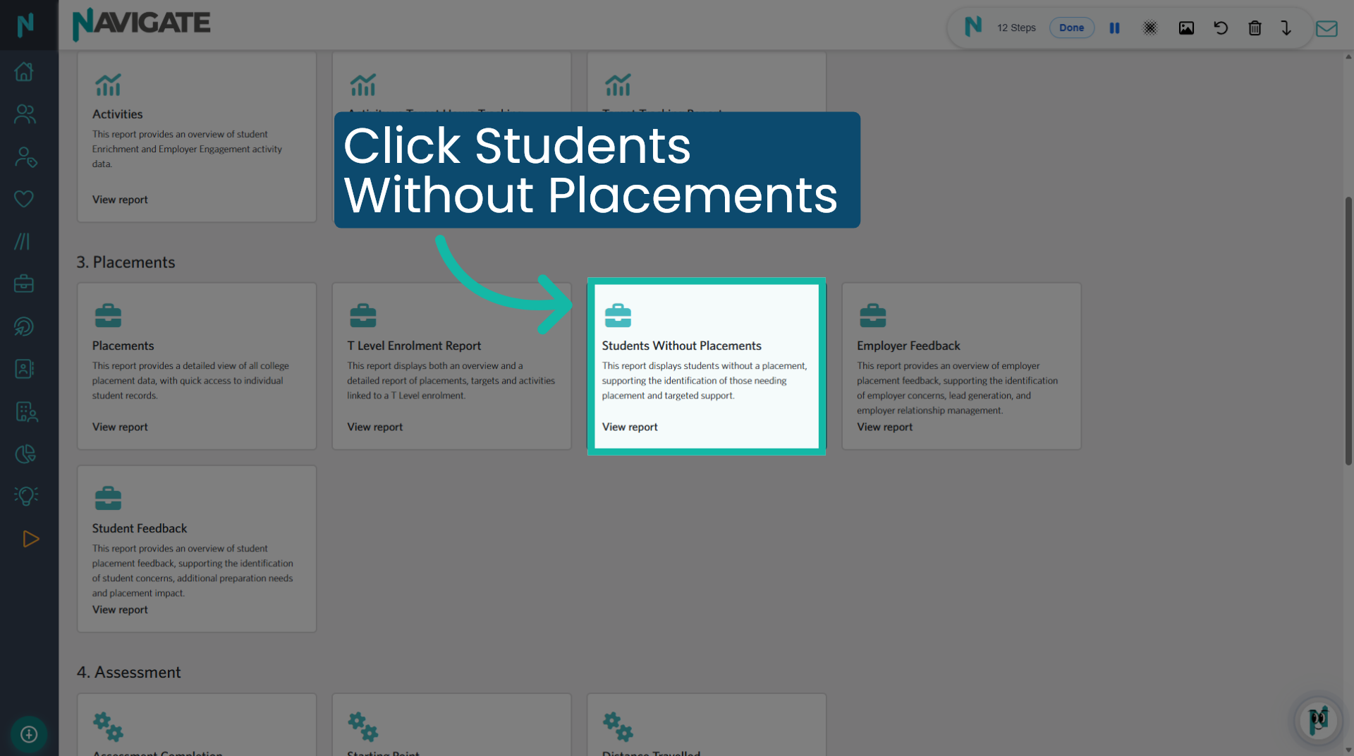 View Students Without Placements