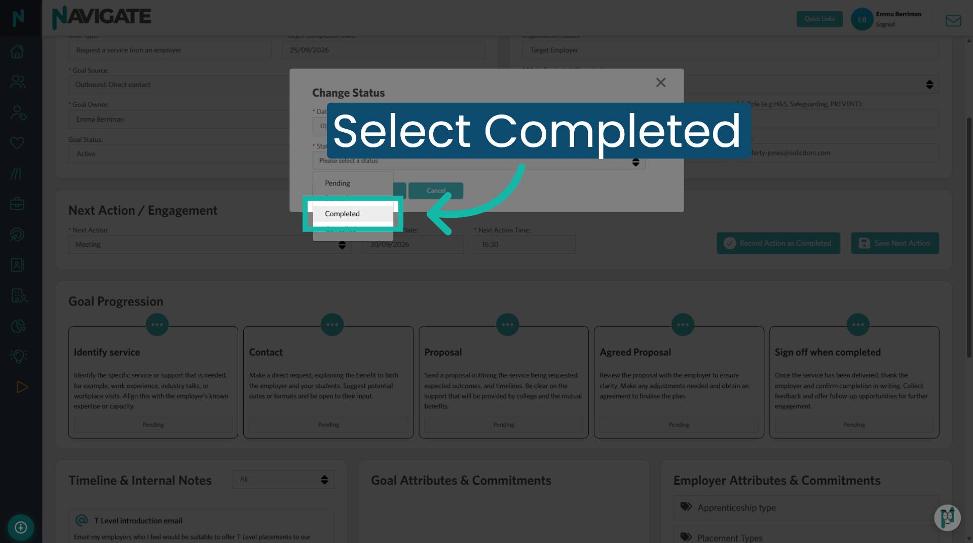 Choose Completed Status