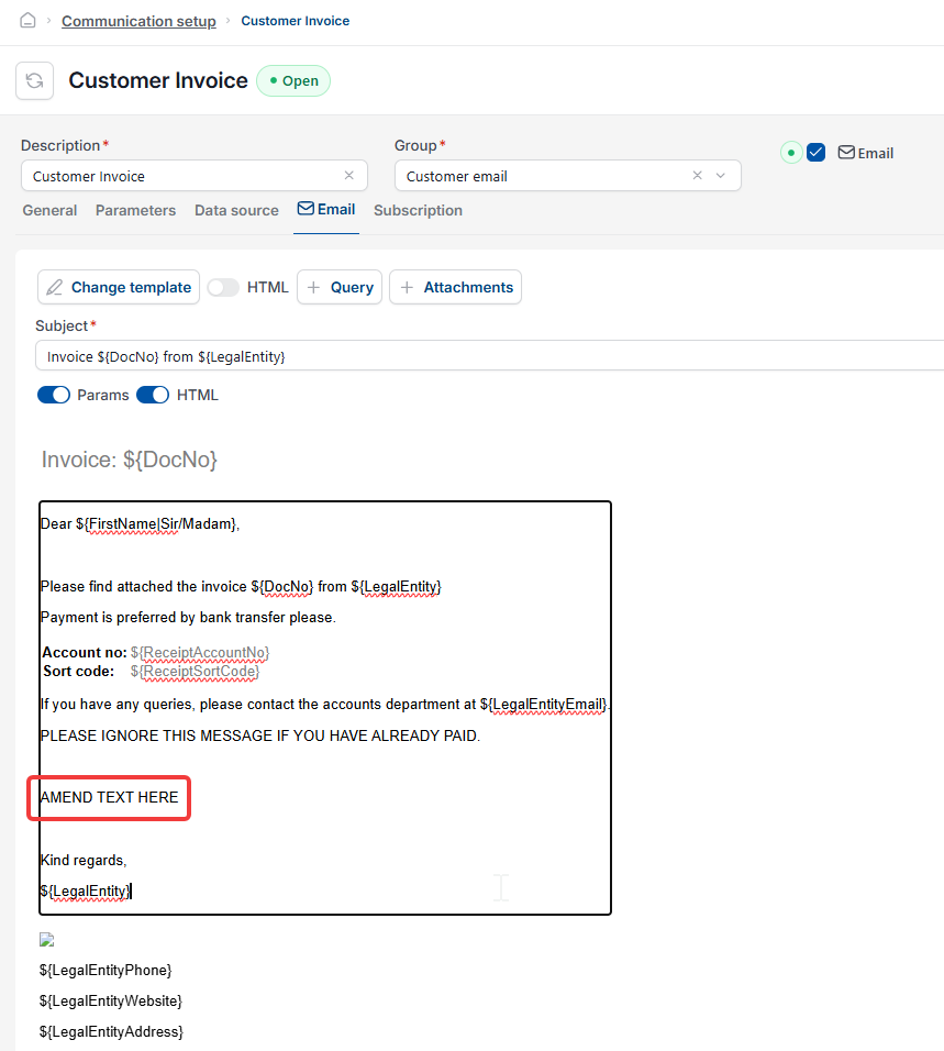 Email Original Message How to change the wording of an automated email in communication setup ...