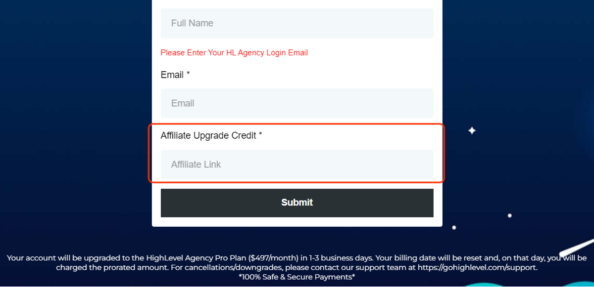 Click on Affiliate Upgrade Credit *