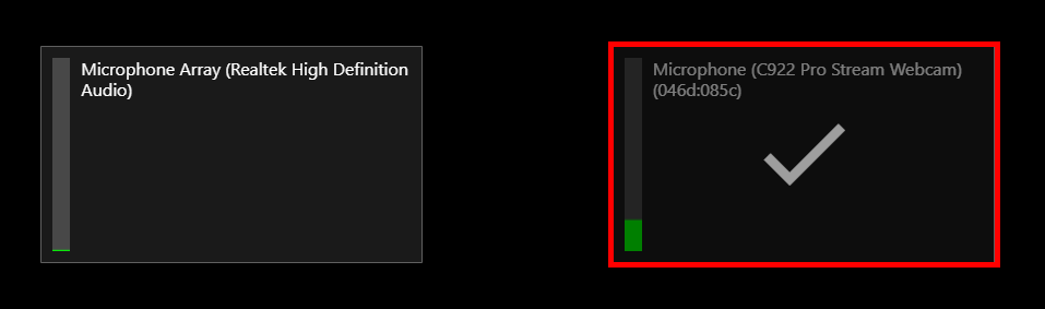 Two microphone options appear in Capture, with one selected. It is highlighted by a red box, and a checkmark appears in the center of it.
