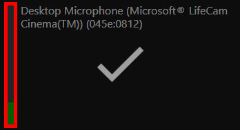 A close-up image of the microphone option, with a feedback bar highlighted