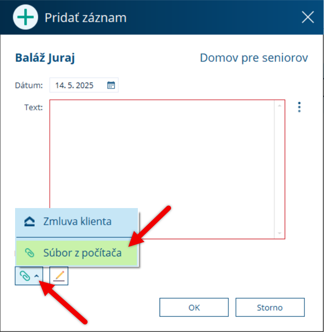 Ukážka vyplneného záznamu