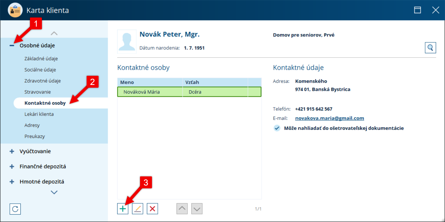 Kontaktné osoby - pridanie