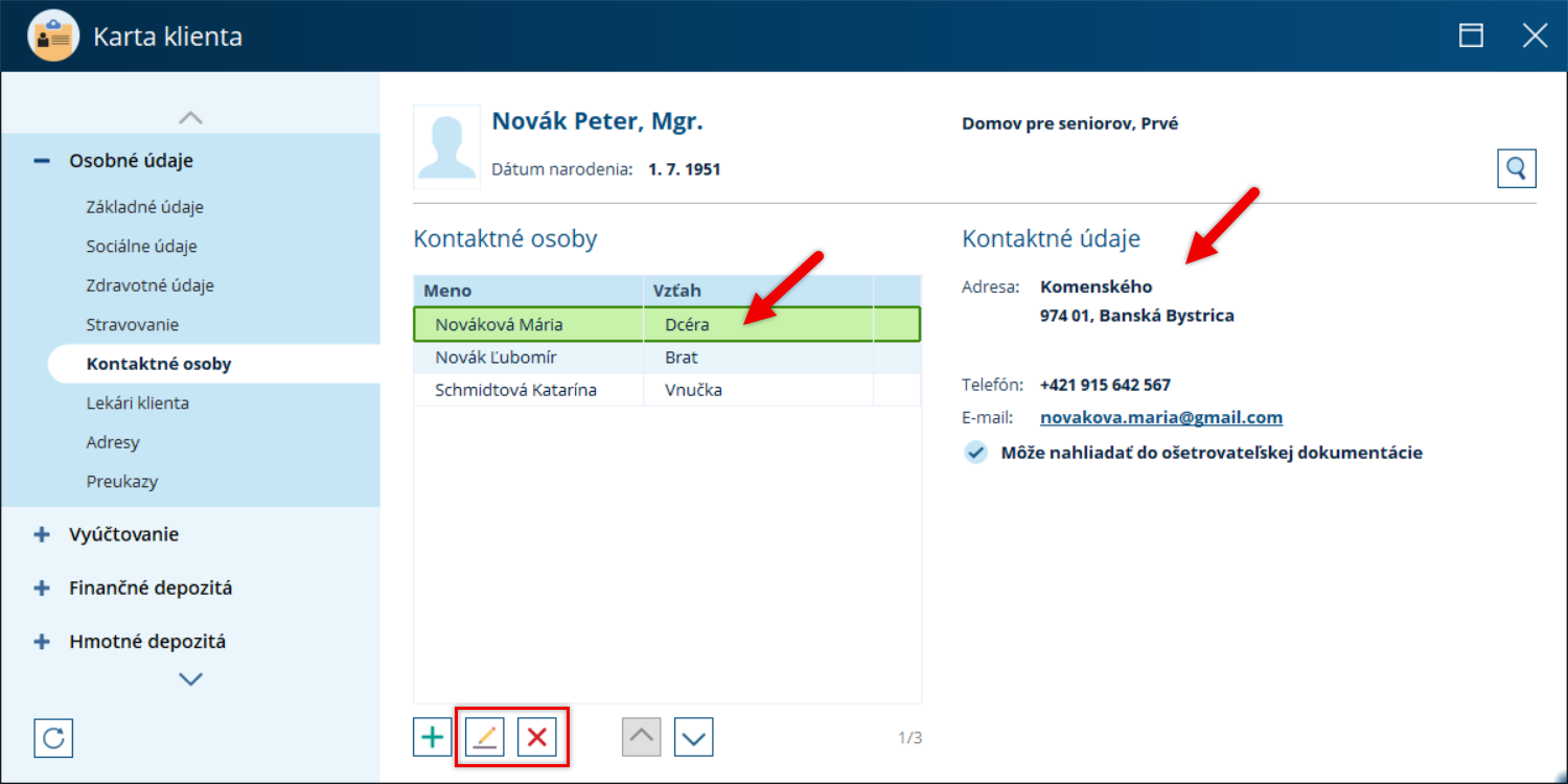 Zobrazenie kontaktu
