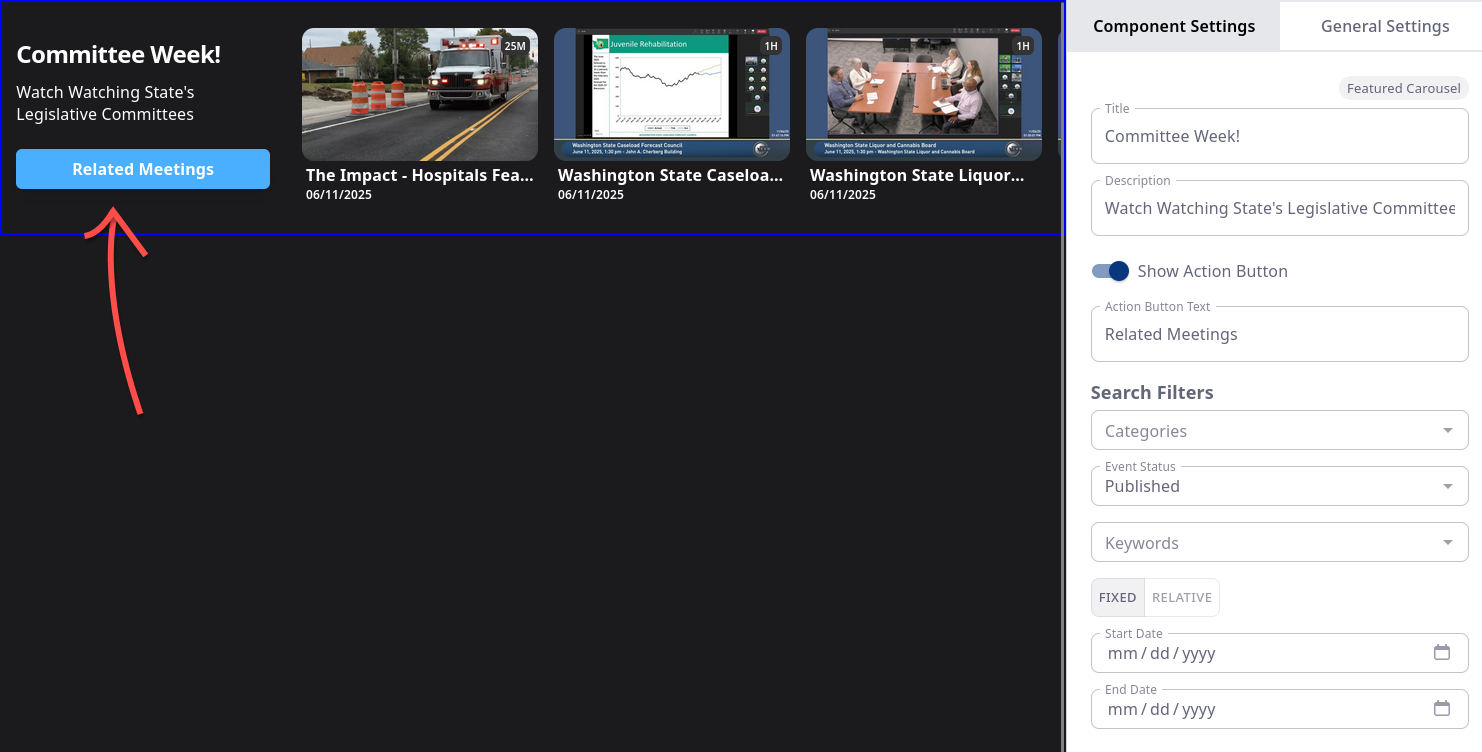 OTT Builder - Featured Carousel - Example of Layout