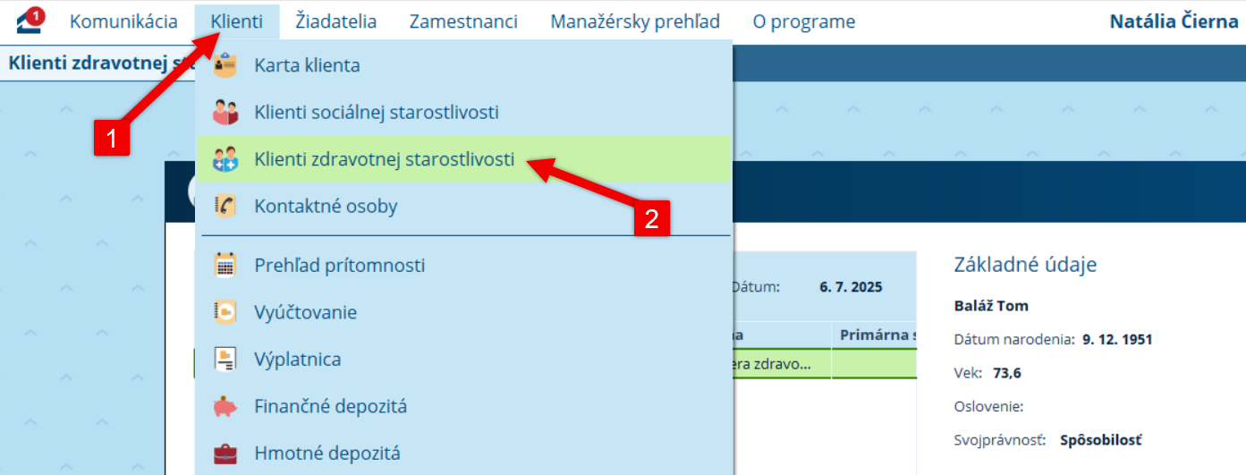 Zoznam klientov ošetrovateľskej dokumentácie