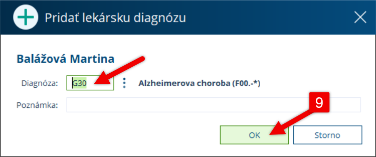 Uloženie diagnózy do karty klienta