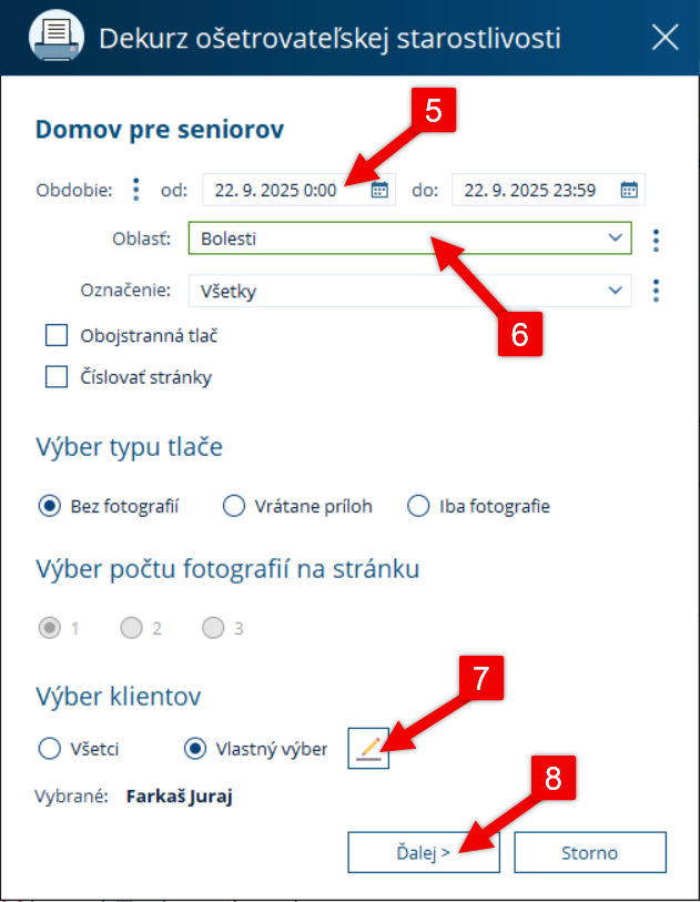 Náhľad exportu – nastavenie tlače záznamov