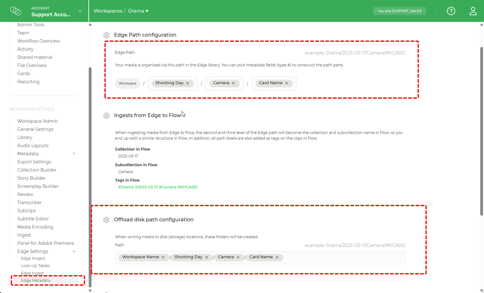 Limecraft screenshot showing how to set up the offload path configurations.