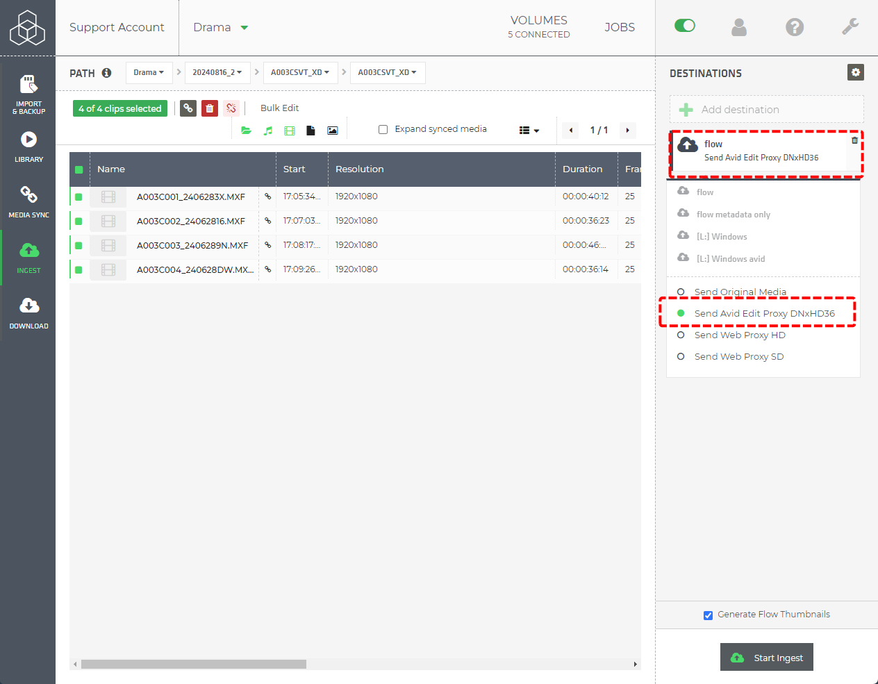 Limecraft Screenshot showing how to transfer edit proxies to Limecraft Cloud Storage making them available from anywhere.