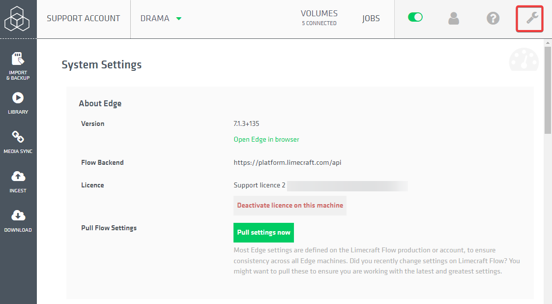 Screenshot of Limecraft Edge System Settings