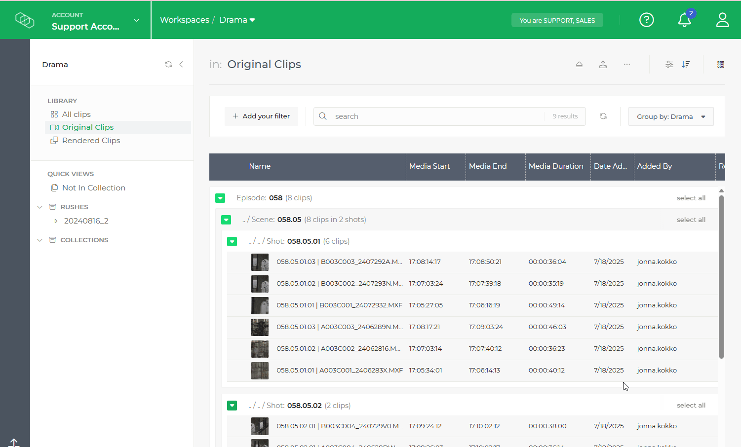 Limecraft GIF showing the effect of Group Presets to organise large libraries of media. 