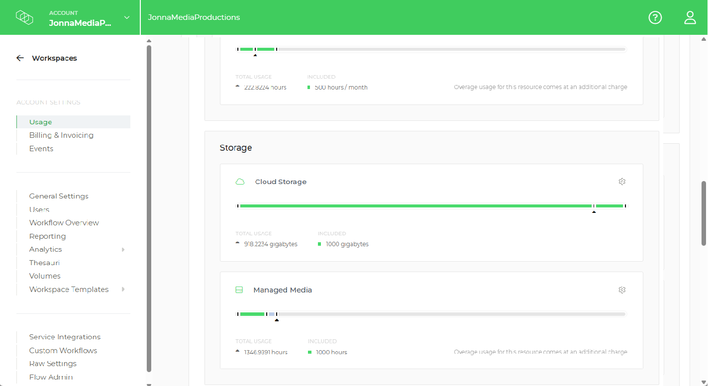Limecraft screenshot showing how to monitor usage in the Limecraft Account Portal. 