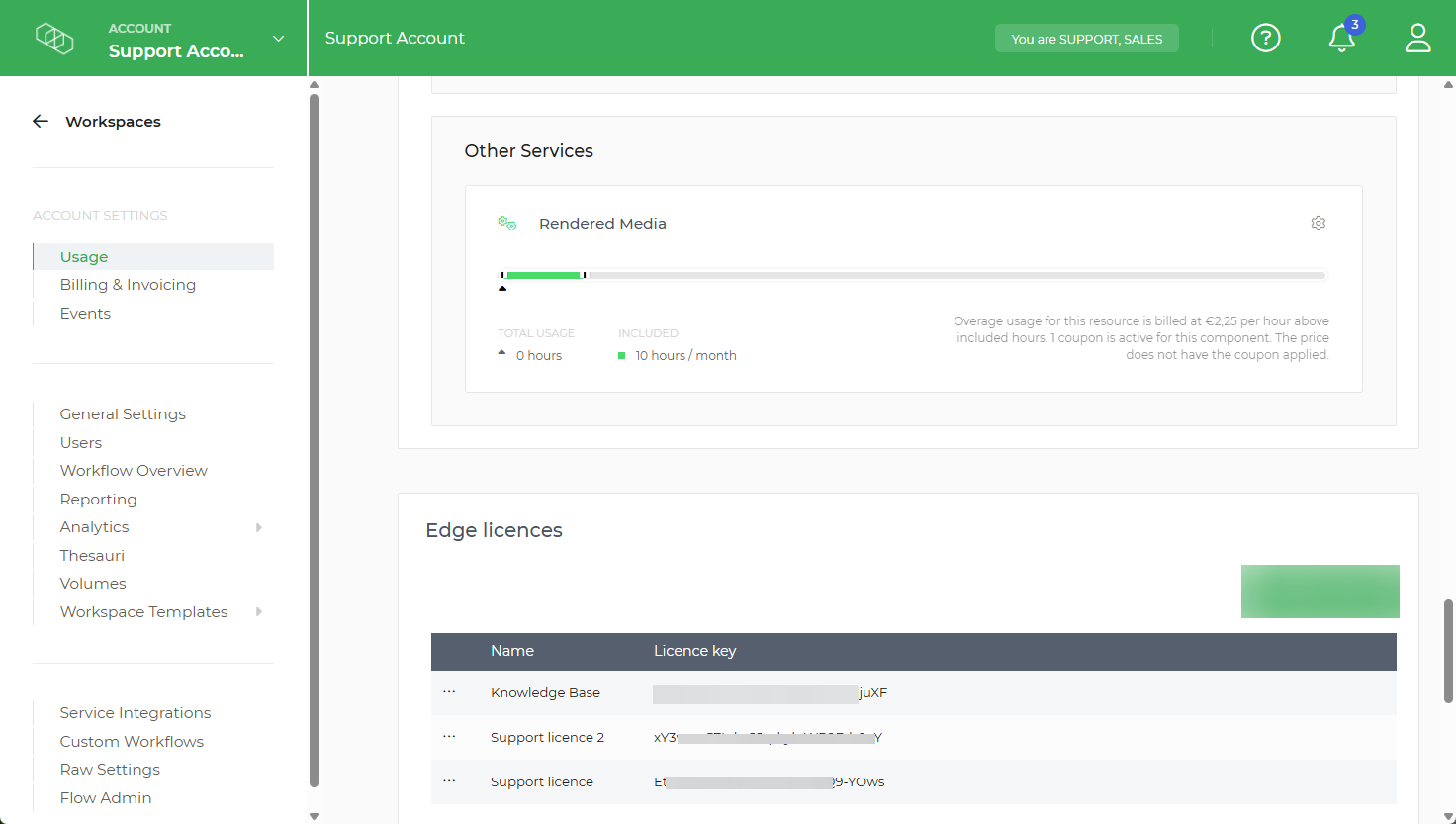 Limecraft screenshot showing how to manage additional services in the Account Portal. 
