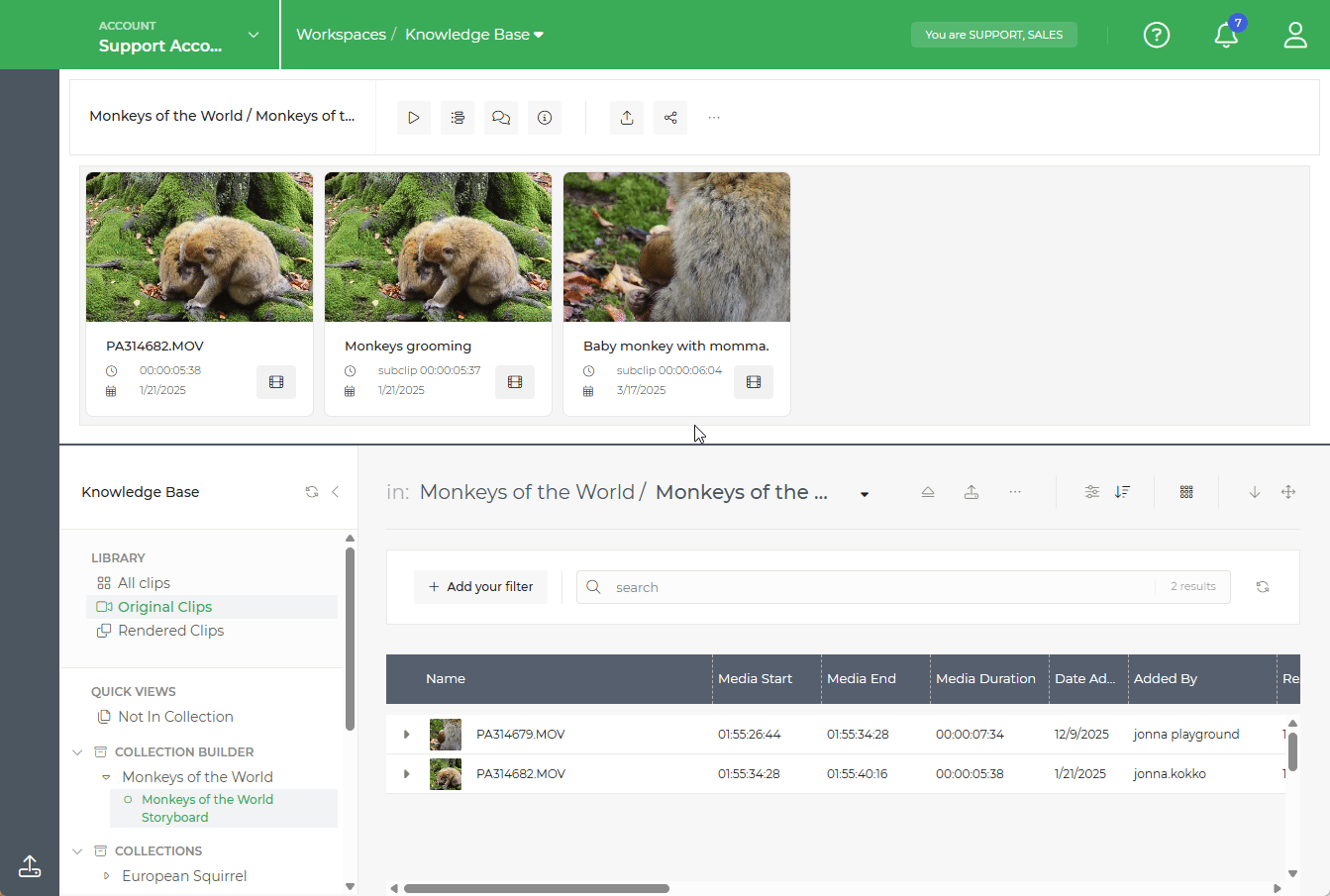 Limecrat Gif demonstrating how to navigate between the Collection Builder and the Library, as well as how to exit and re-enter a Collection Builder.