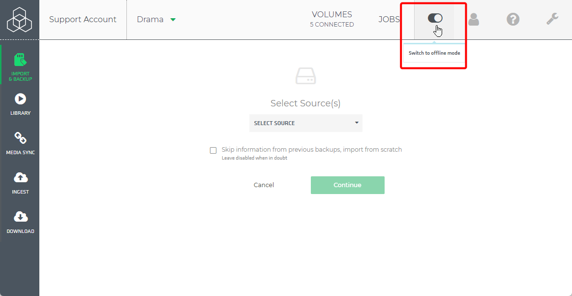 Limecraft screenshot showing how to toggle between online and offline mode.