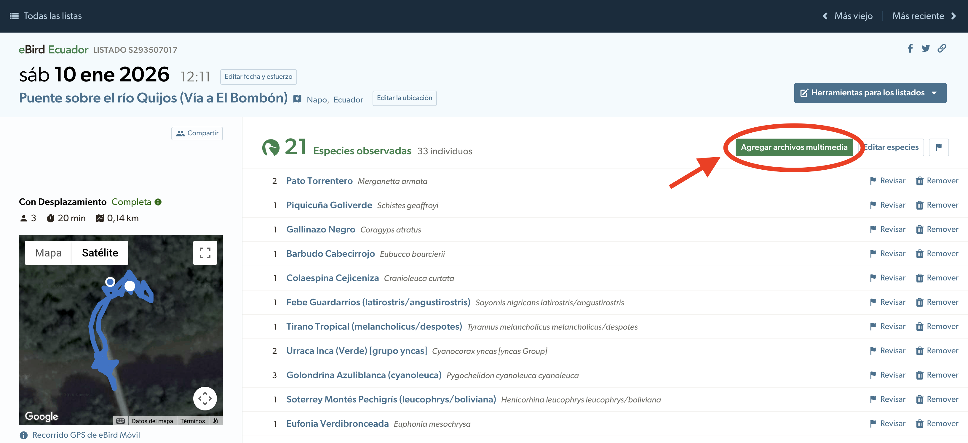 Lista con botón de administrar medios
