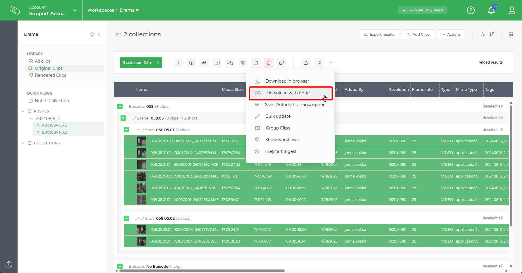 Limecraft screenshot illustrating how to download a selection with Edge. 