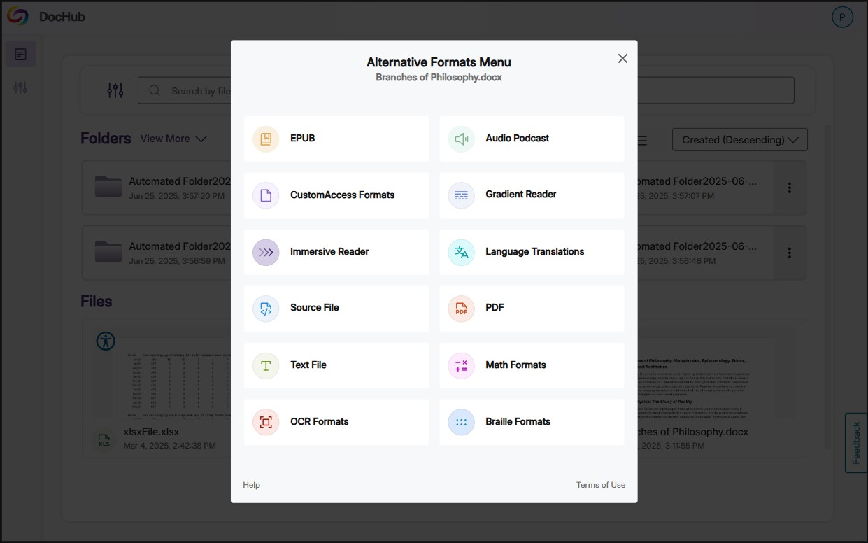 The Alternative Format Menu in Panorama.