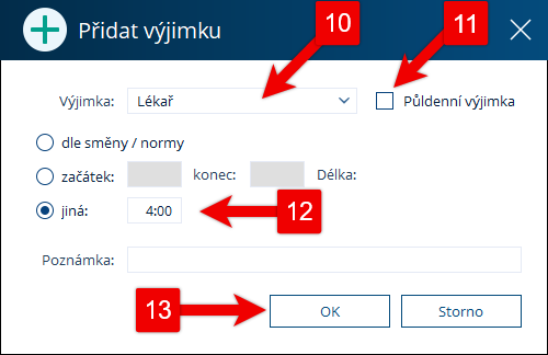 Zadání druhé výjimky v okně Přidat výjimku
