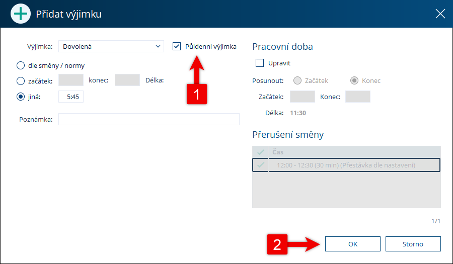 Zadání půldenní dovolené