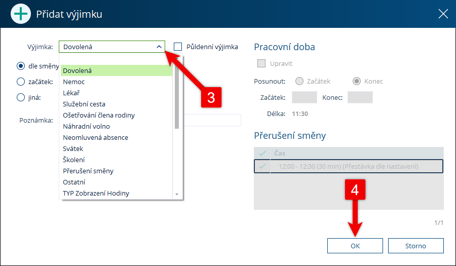Okno Přidat výjimku